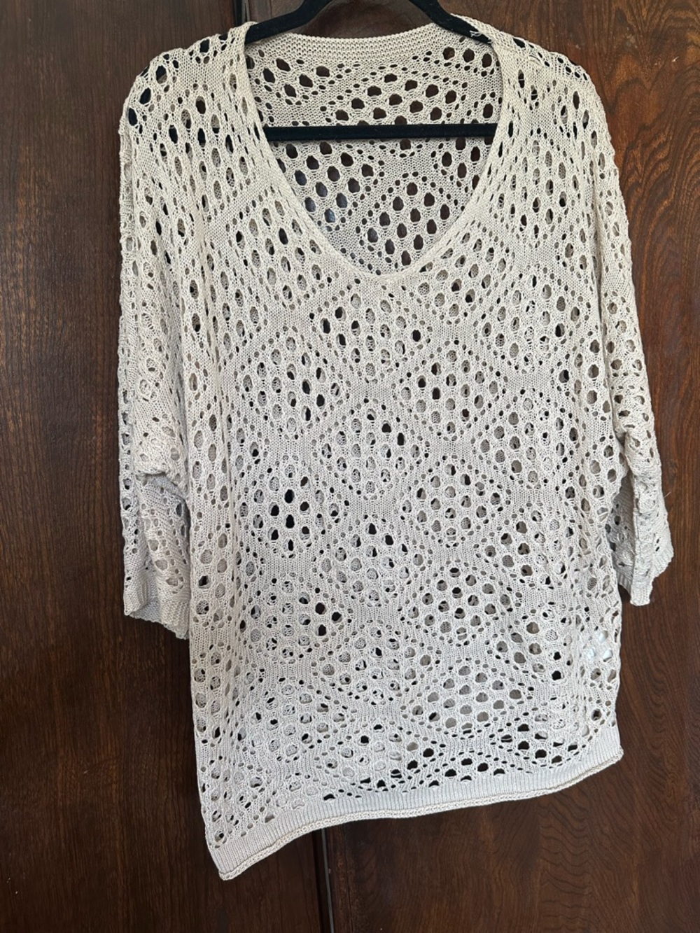 Open-Knit Beige Womens V-Neck Sweater Top Bohemian Style Size Large NEW in Pkg - Picture 3 of 4